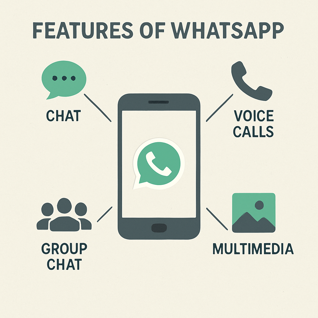 Diagram showing features of WhatsApp耐发号